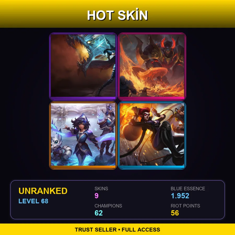 EUW | Lv68 | Unranked | 9 Skin | 62 Champ