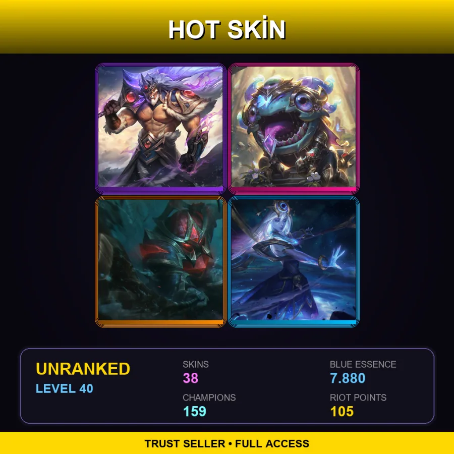 SG | Lv40 | Unranked | 38 Skin | 159 Champ — LoL account