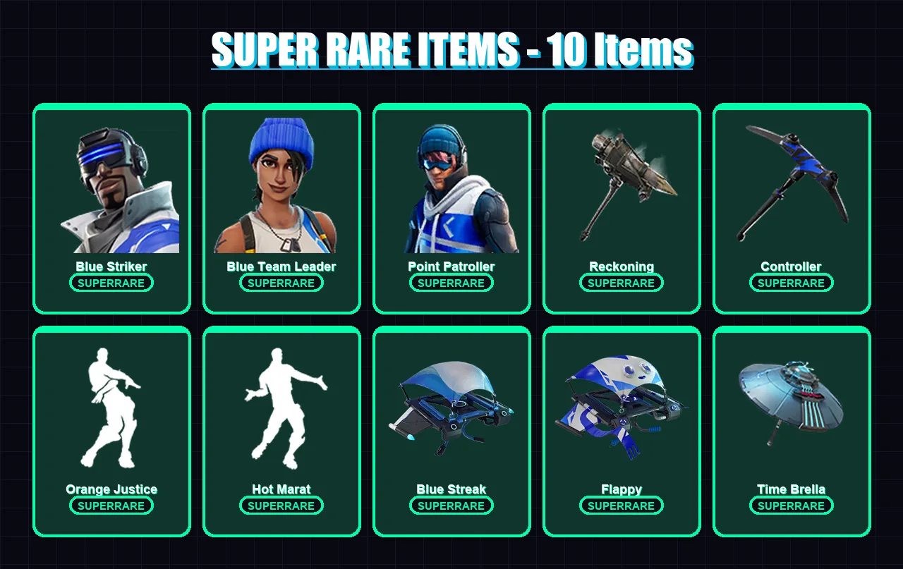 [PS4/PS5/XBOX/PC] | Blue Striker | Blue Team Leader | Point Patroller | The Visitor | Valor | 51 skin | 80 pickaxe | 66 emote | 84 glider | Lv1214