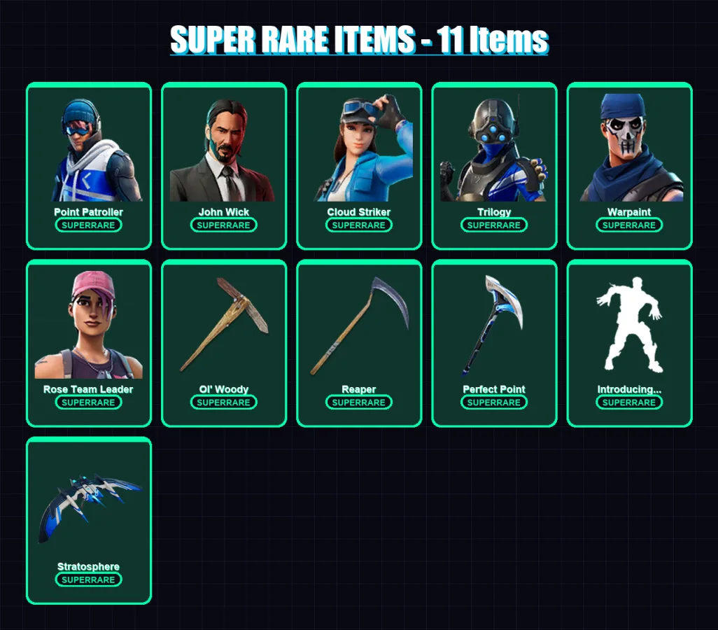 [PC/XBOX/PSN] | Point Patroller | John Wick | Cloud Striker | Trilogy | Warpaint | 100 skin | 73 pickaxe | 65 emote | 58 glider | Lv814