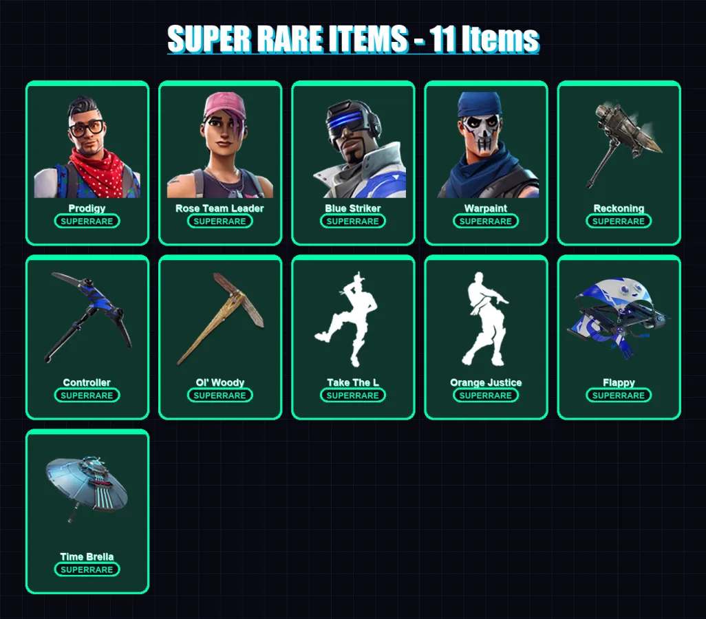 [PC/XBOX] | Prodigy | Rose Team Leader | Blue Striker | Warpaint | Omegarok | 22 skin | 30 pickaxe | 31 emote | 30 glider | Lv353