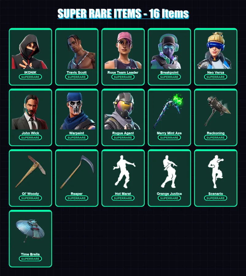 [PC/PSN] | IKONIK | Travis Scott | Rose Team Leader | Breakpoint | Neo Versa | 205 skin | 199 pickaxe | 179 emote | 181 glider | Lv3054