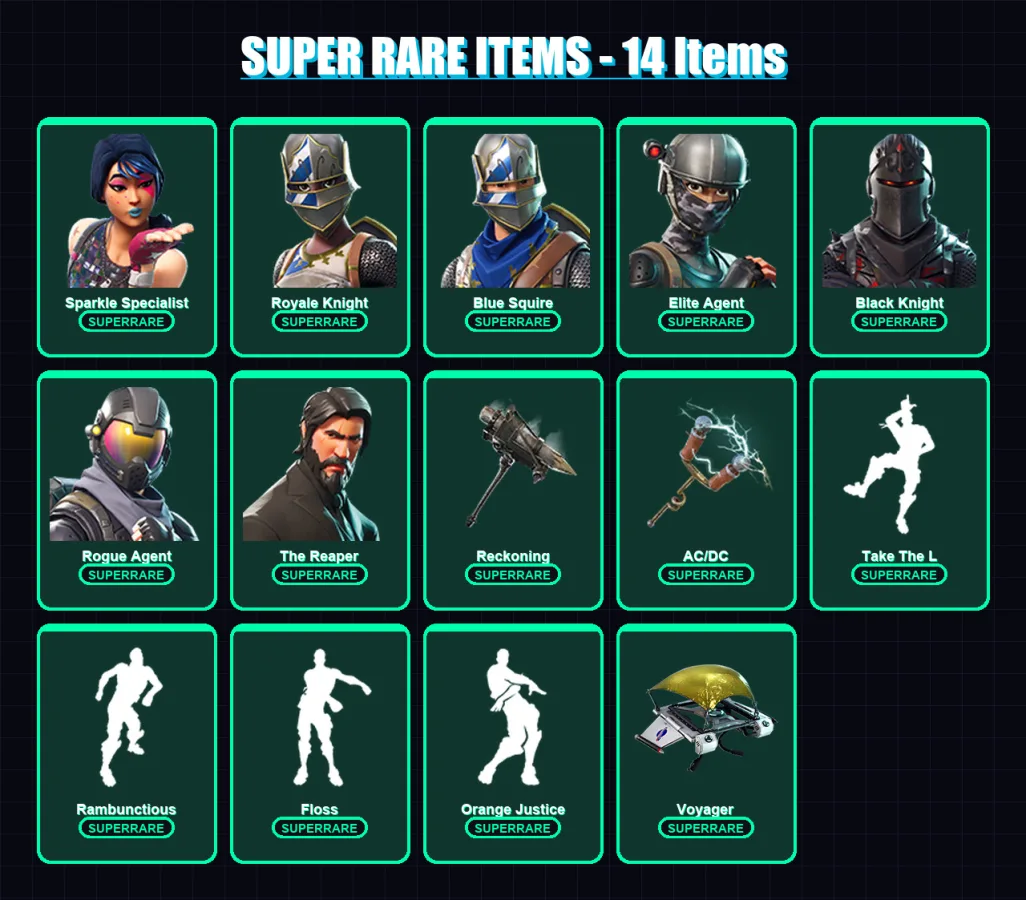 [PC/XBOX/PSN] | Sparkle Specialist | Royale Knight | Blue Squire | Elite Agent | Black Knight | 50 skin | 32 pickaxe | 56 emote | 31 glider | Lv398