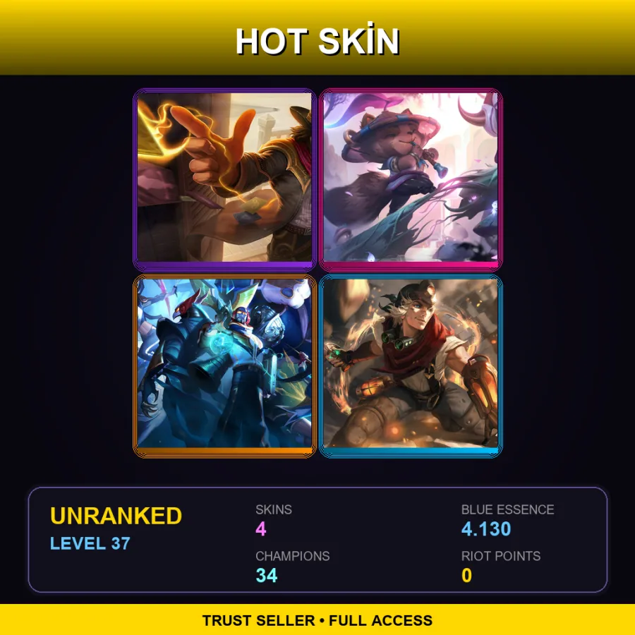 EUW | Lv37 | Unranked | 4 Skin | 34 Champ
