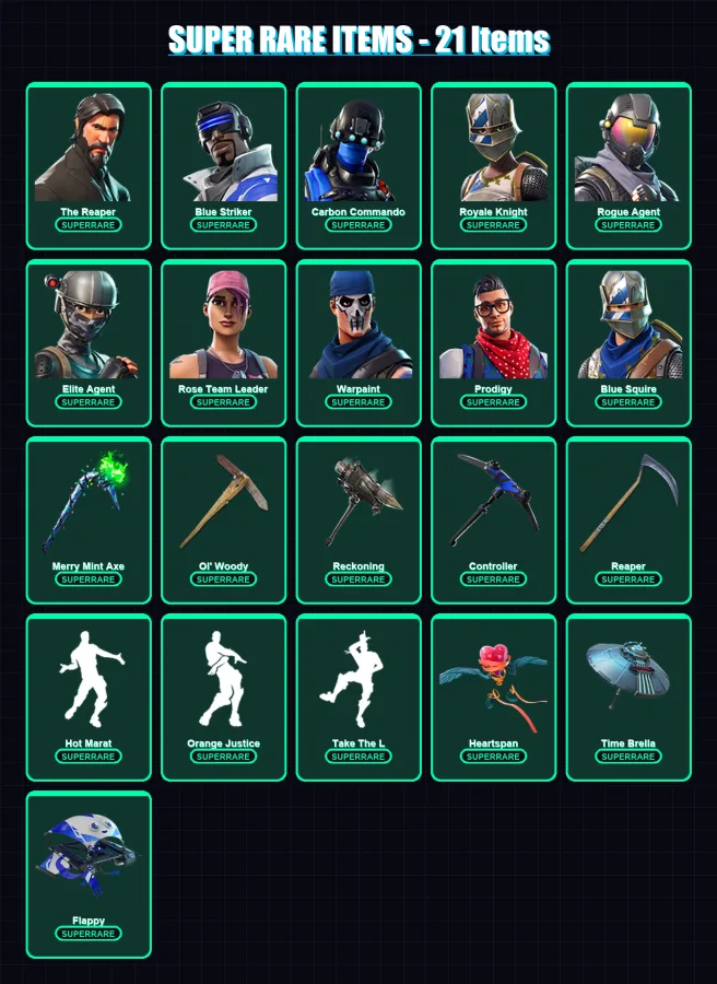 [PC/XBOX/PSN] | The Reaper | Blue Striker | Carbon Commando | Royale Knight | Rogue Agent | 118 skin | 105 pickaxe | 115 emote | 108 glider | Lv1490
