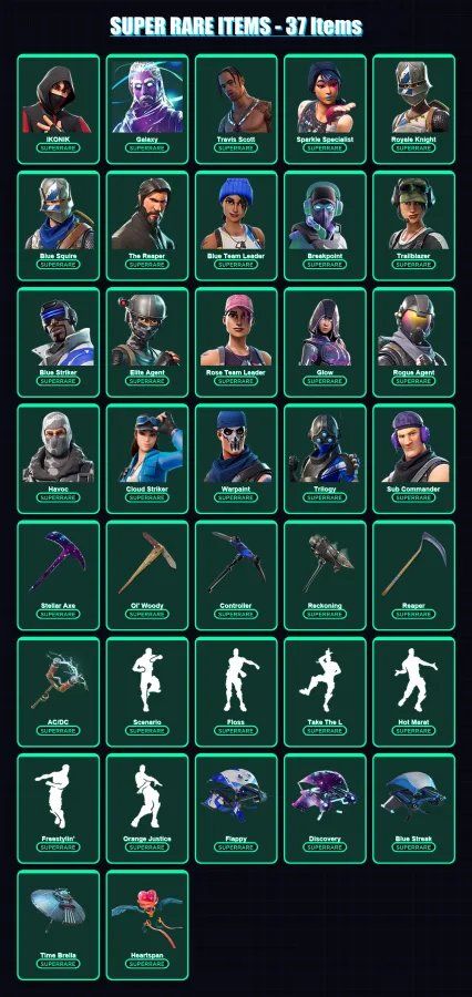 [PC/XBOX] | IKONIK | Galaxy | Travis Scott | Sparkle Specialist | Royale Knight | 171 skin | 137 pickaxe | 127 emote | 137 glider | Lv2028
