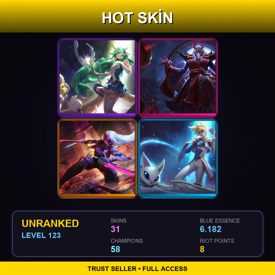 SG | Lv123 | Unranked | 31 Skin | 58 Champ — LoL account