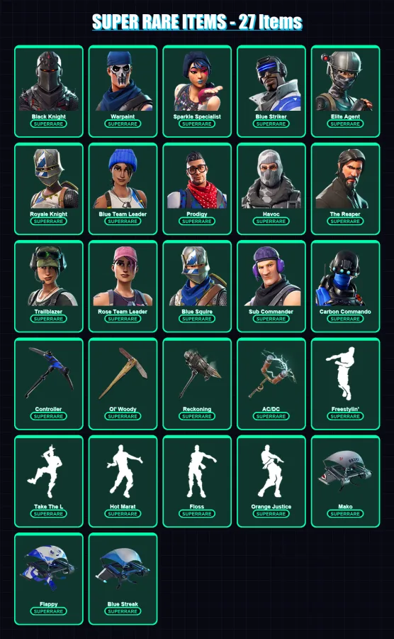 [PS4/PS5/XBOX/PC] | Black Knight | Warpaint | Sparkle Specialist | Blue Striker | Elite Agent | 80 skin | 46 pickaxe | 63 emote | 64 glider | Lv732