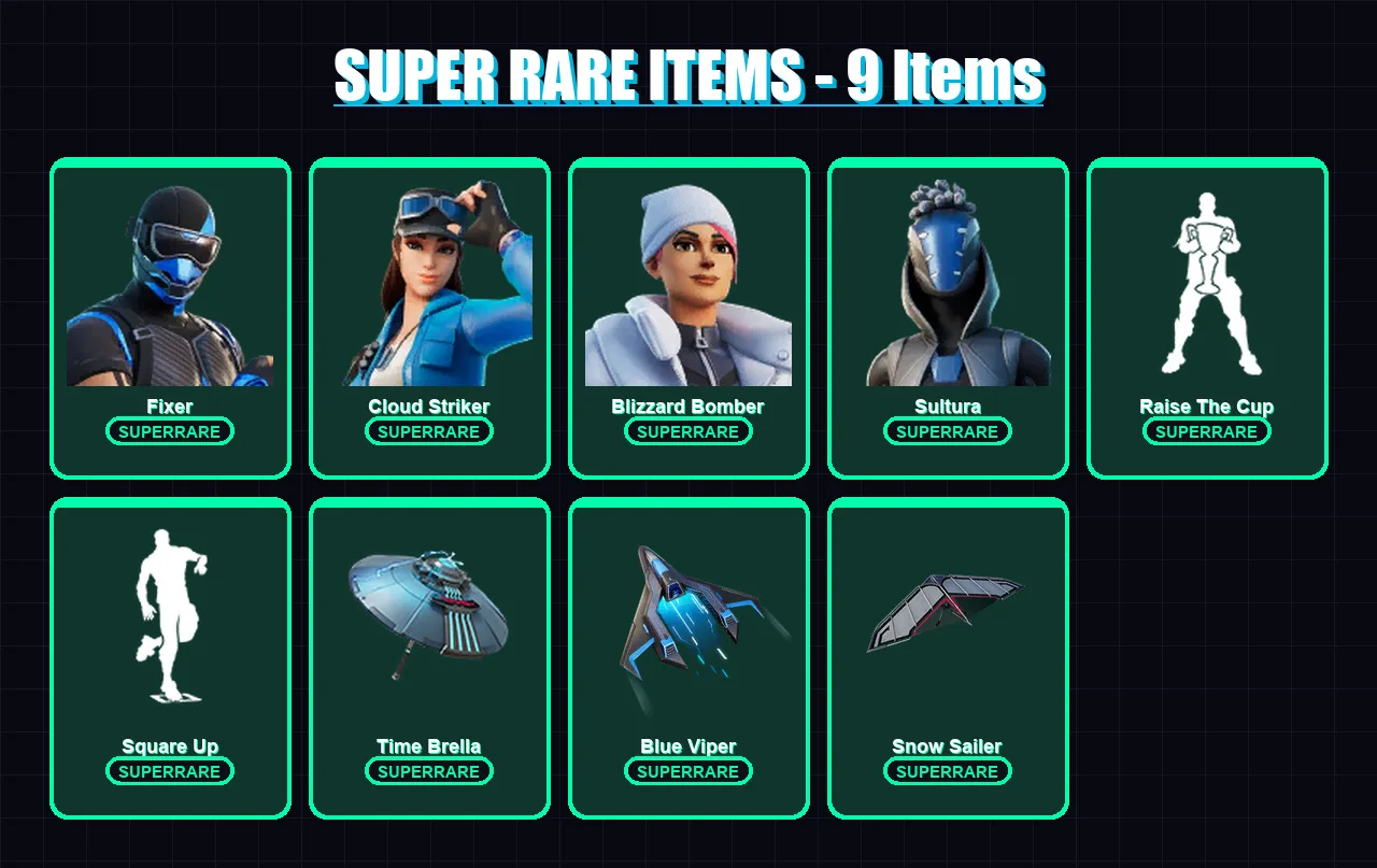 [PC] | Fixer | Cloud Striker | Blizzard Bomber | Sultura | Mandalorian | 68 skin | 95 pickaxe | 83 emote | 83 glider | Lv1250