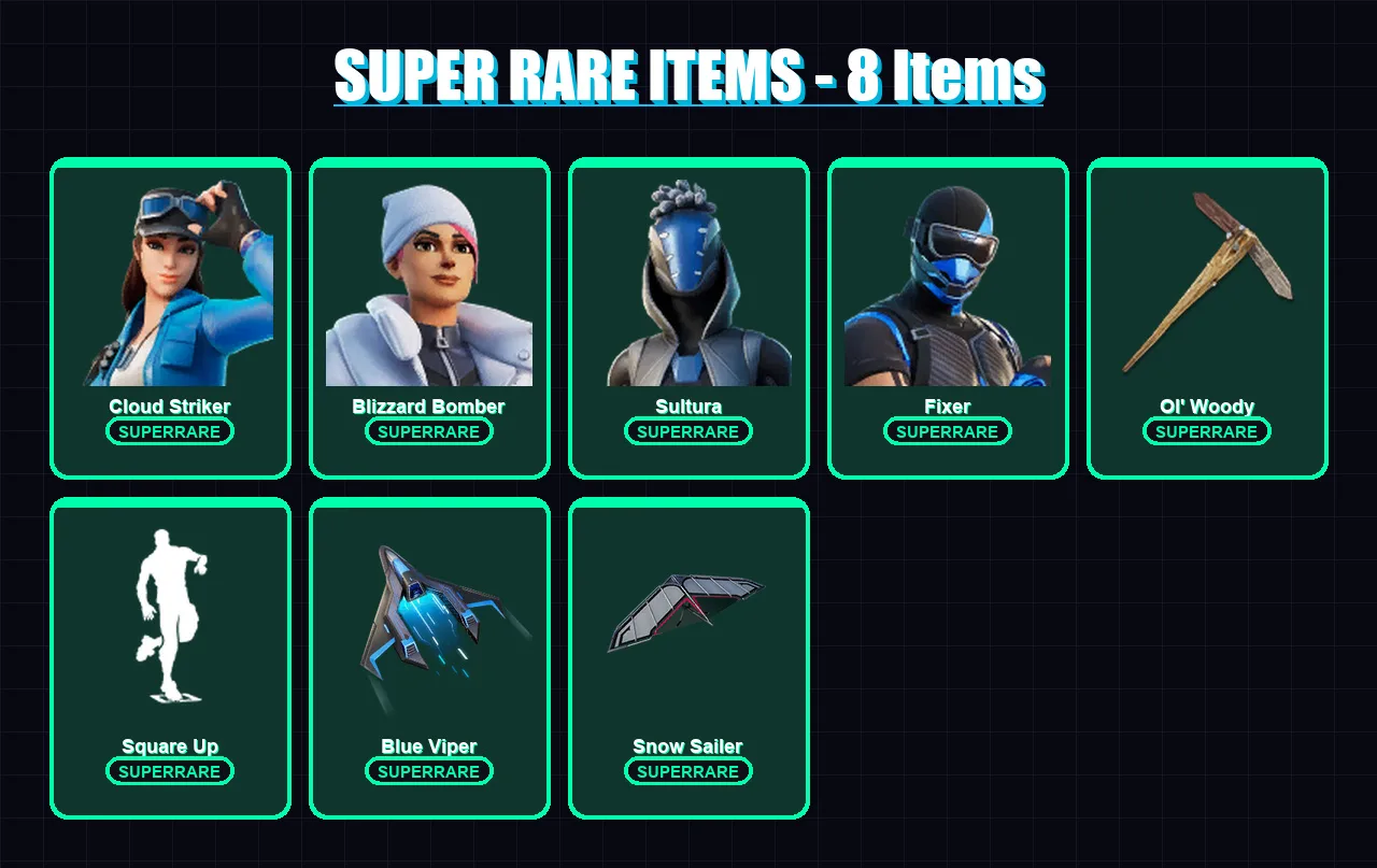 [PC/XBOX] | Cloud Striker | Blizzard Bomber | Sultura | Fixer | The Imagined | 55 skin | 73 pickaxe | 45 emote | 60 glider | Lv683