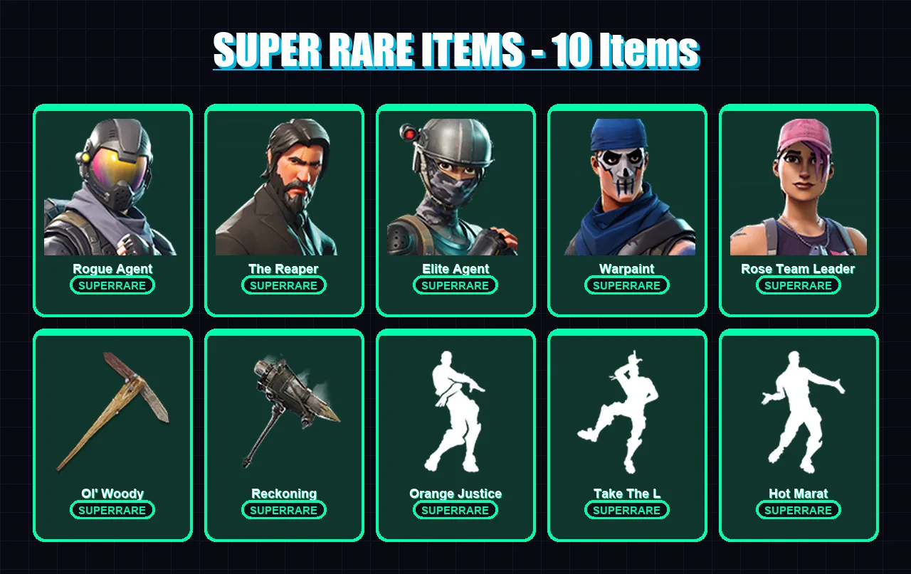 [PS4/PS5/XBOX/PC] | Rogue Agent | The Reaper | Elite Agent | Warpaint | Rose Team Leader | 88 skin | 94 pickaxe | 78 emote | 83 glider | Lv1118