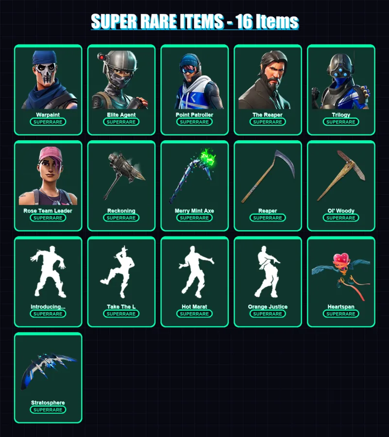 [PC/XBOX] | Warpaint | Elite Agent | Point Patroller | The Reaper | Trilogy | 72 skin | 58 pickaxe | 70 emote | 59 glider | Lv692