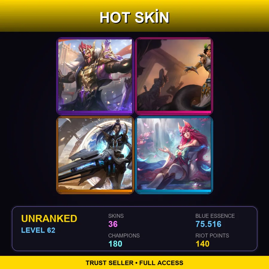 VN | Lv62 | Unranked | 36 Skin | 180 Champ — Safari Caitlyn