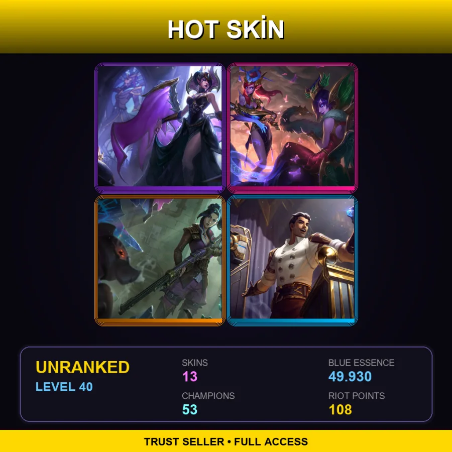 EUNE | Lv40 | Unranked | 13 Skin | 53 Champ — LoL account