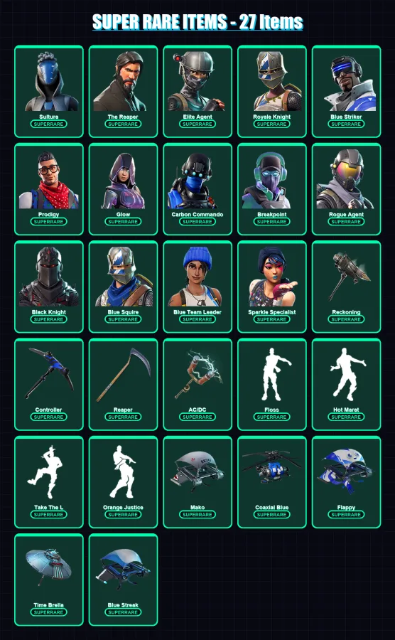[PS4/PS5/XBOX/PC] | Sultura | The Reaper | Elite Agent | Royale Knight | Blue Striker | 209 skin | 214 pickaxe | 181 emote | 196 glider | Lv3076