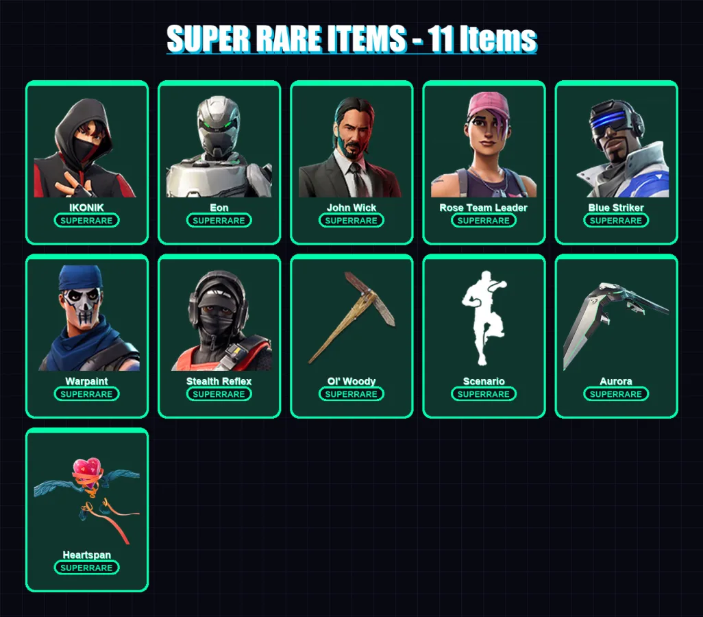 [PC/XBOX/PSN] | IKONIK | Eon | John Wick | Rose Team Leader | Blue Striker | 106 skin | 105 pickaxe | 116 emote | 91 glider | Lv944