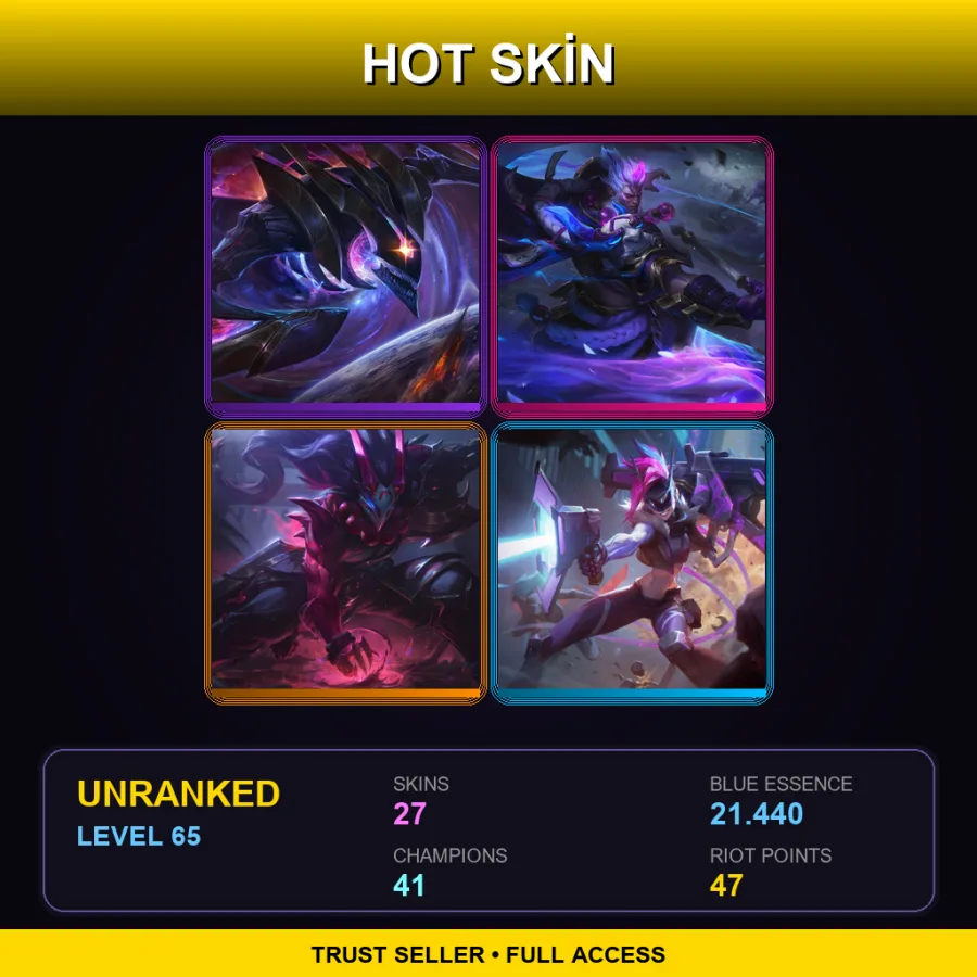 SG | Dark Star Kha'Zix | Spirit Blossom Darius | Blood Moon Tryndamere | PROJECT: Jinx | 27 Skin | 41 Champ | Lv65