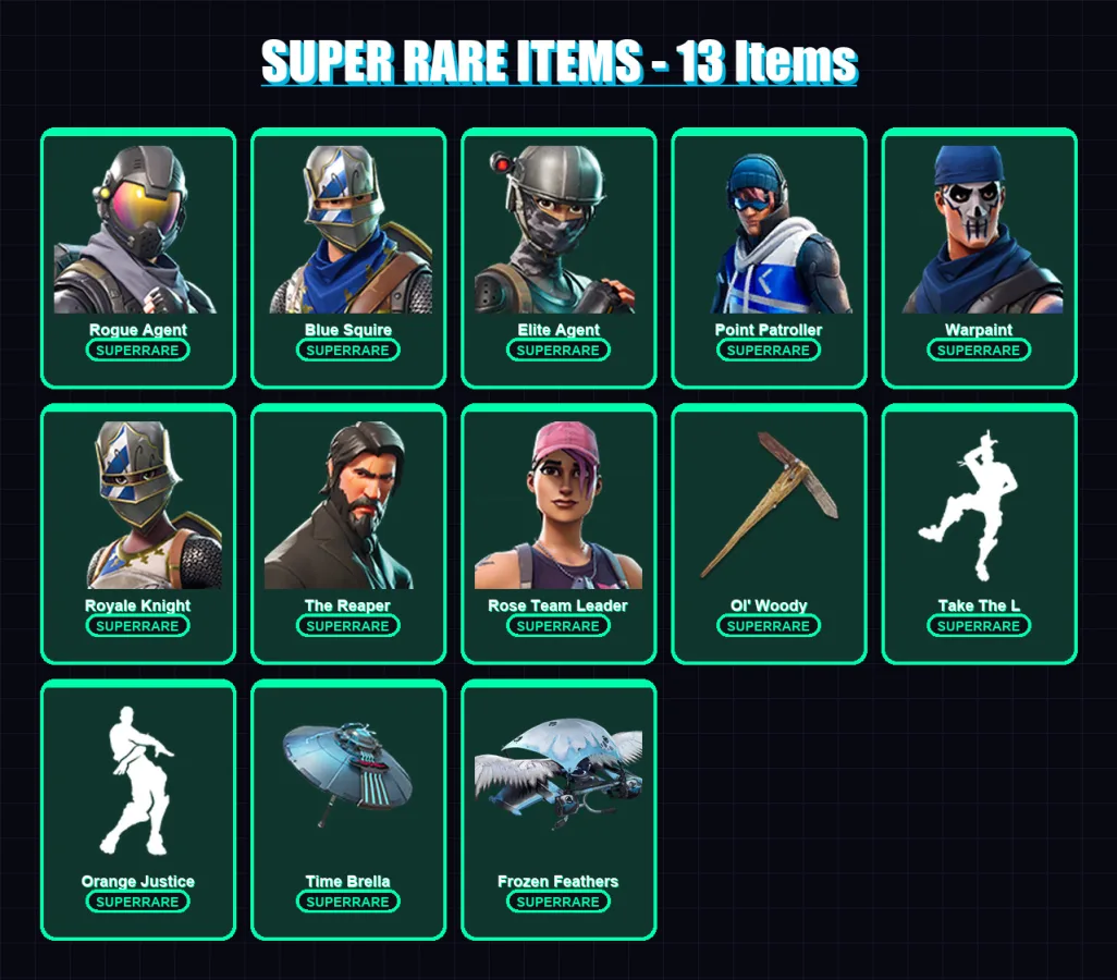 [PC] | Rogue Agent | Blue Squire | Elite Agent | Point Patroller | Warpaint | 88 skin | 76 pickaxe | 67 emote | 75 glider | Lv886 — Fortnite account