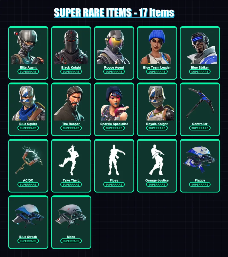 [PS4/PS5/XBOX/PC] | Elite Agent | Black Knight | Rogue Agent | Blue Team Leader | Blue Striker | 52 skin | 44 pickaxe | 40 emote | 49 glider | Lv607