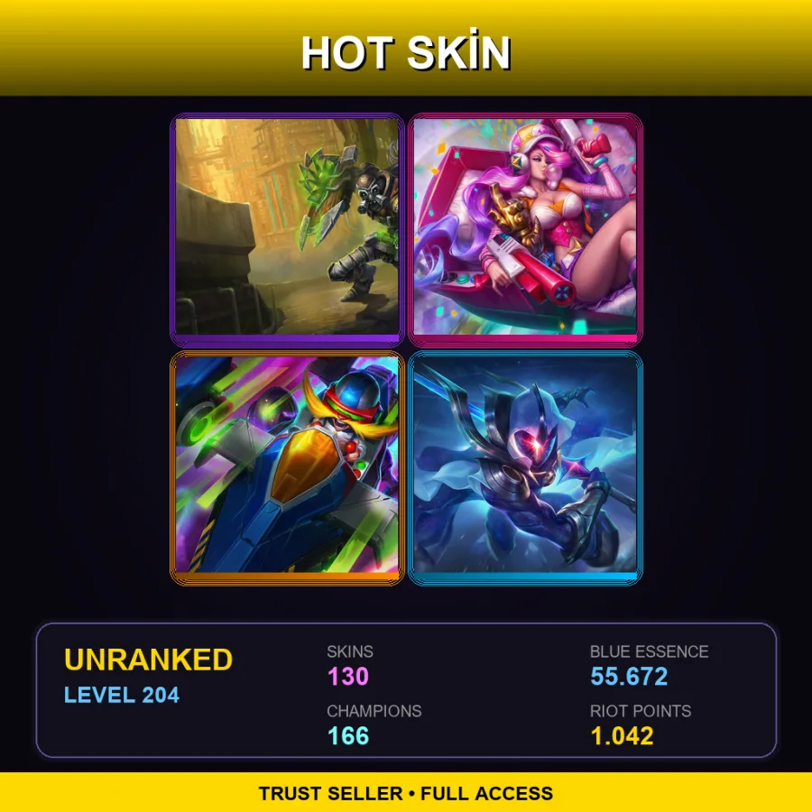 EUW | Lv204 | Unranked | 130 Skin | 166 Champ
