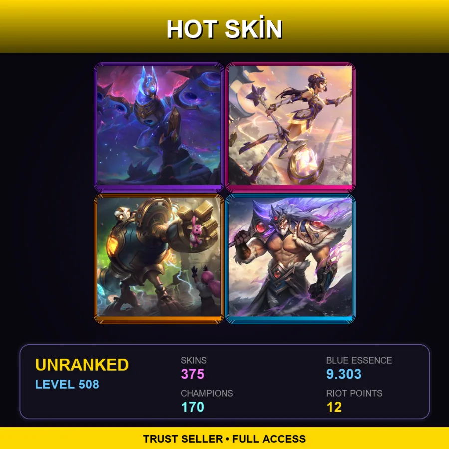 EUW | Lv508 | Unranked | 375 Skin | 170 Champ