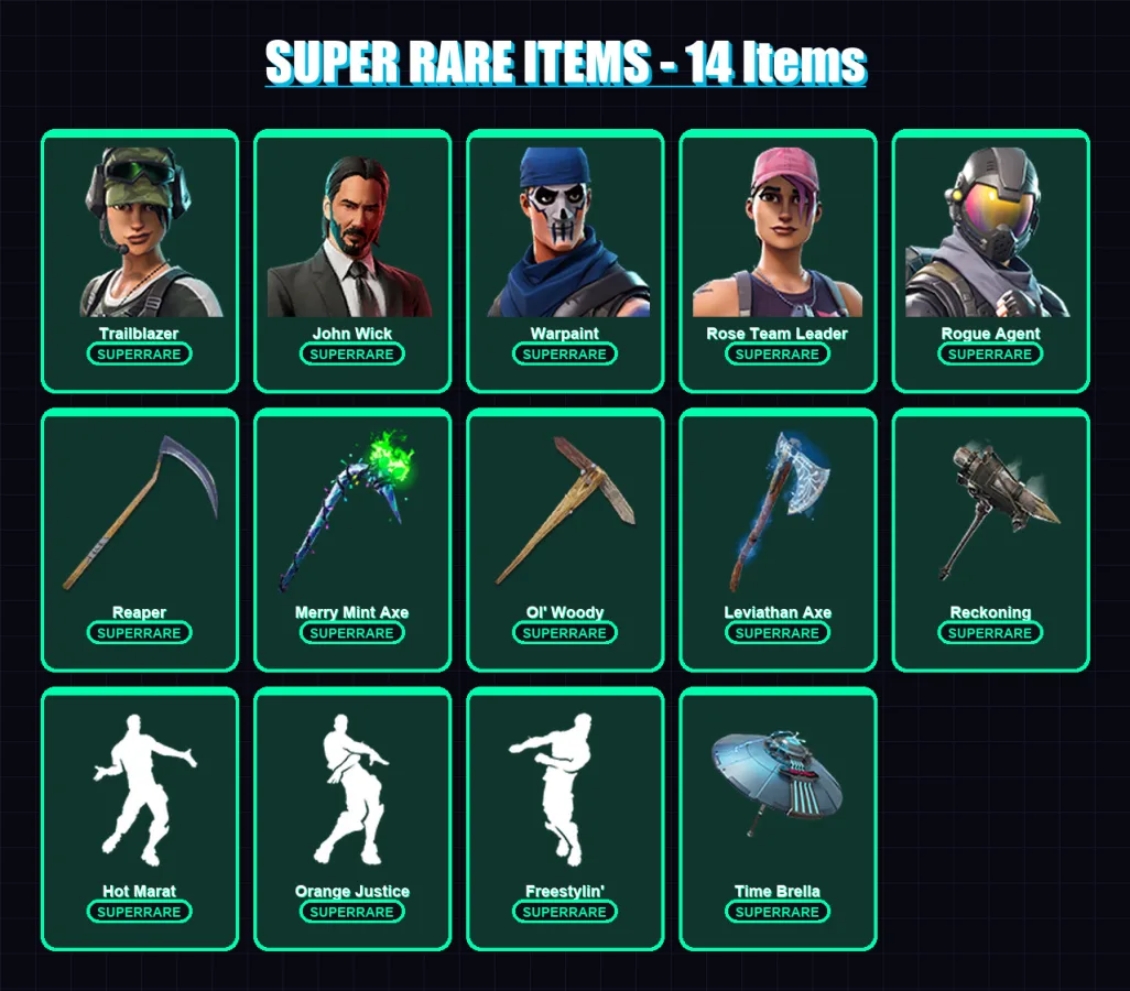 [PC/PSN] | Trailblazer | John Wick | Warpaint | Rose Team Leader | Rogue Agent | 353 skin | 319 pickaxe | 247 emote | 221 glider | Lv3682