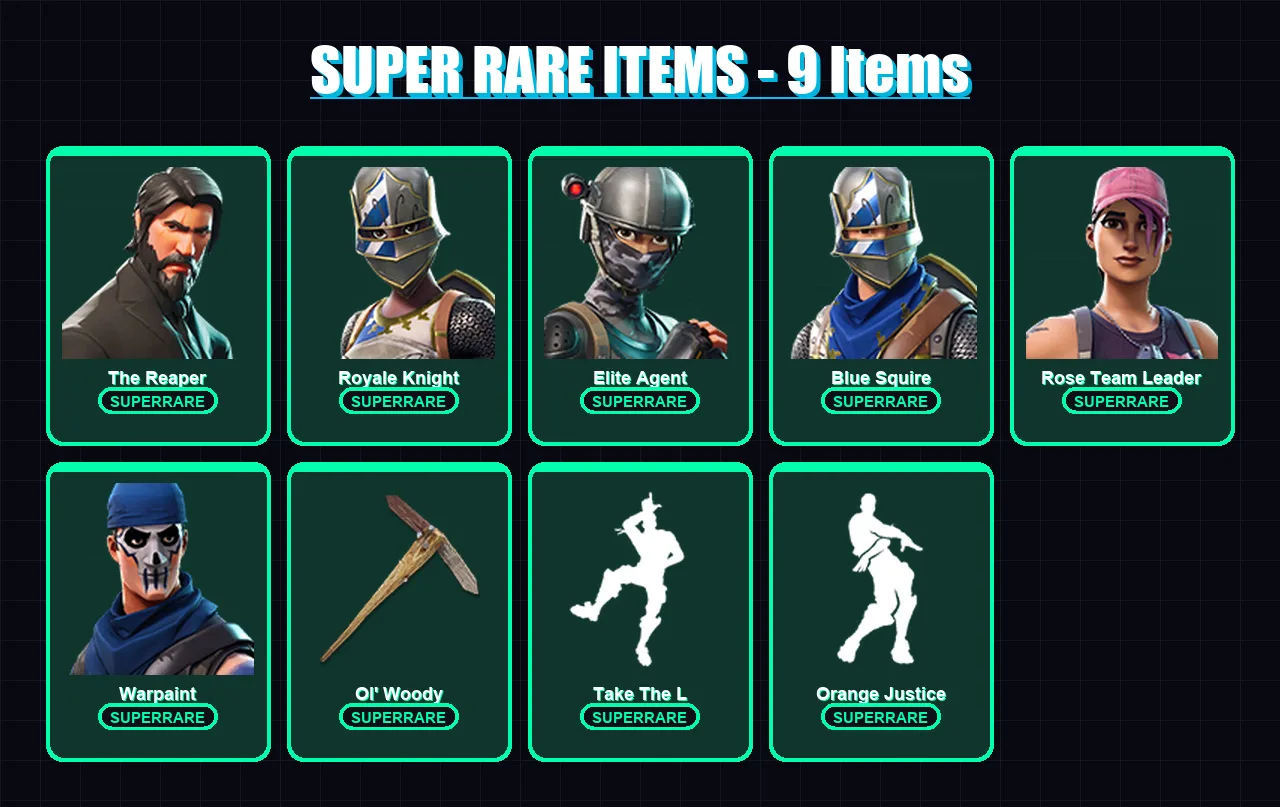 [PC/XBOX/PSN] | The Reaper | Royale Knight | Elite Agent | Blue Squire | Rose Team Leader | 13 skin | 10 pickaxe | 18 emote | 16 glider | Lv177