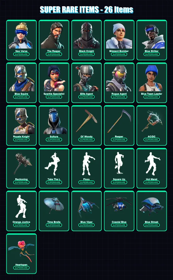 [PS4/PS5/XBOX/PC] | Neo Versa | The Reaper | Black Knight | Blizzard Bomber | Blue Striker | 211 skin | 216 pickaxe | 192 emote | 200 glider | Lv270
