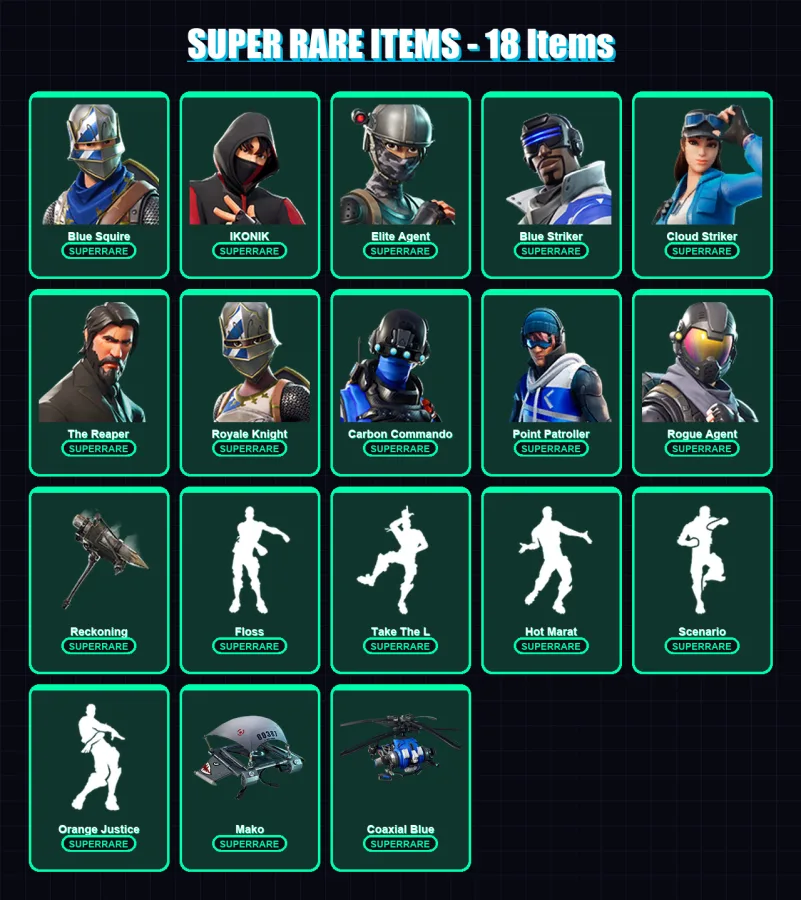 [PS4/PS5/XBOX/PC] | Blue Squire | IKONIK | Elite Agent | Blue Striker | Cloud Striker | 123 skin | 139 pickaxe | 132 emote | 124 glider | Lv1643