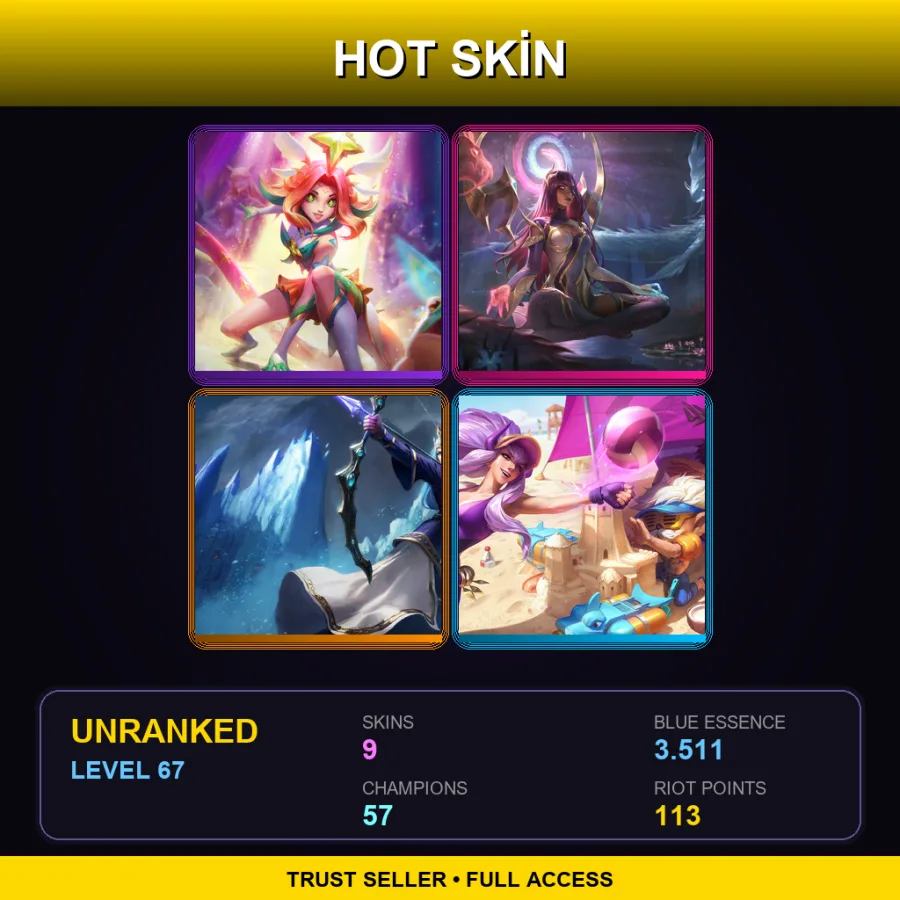 LAS | Lv67 | Unranked | 9 Skin | 57 Champ — LoL account