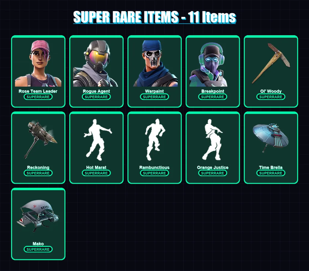 [SWITCH/XBOX/PSN/PC] | Rose Team Leader | Rogue Agent | Warpaint | Breakpoint | A.I.M. | 187 skin | 164 pickaxe | 136 emote | 163 glider | Lv2220
