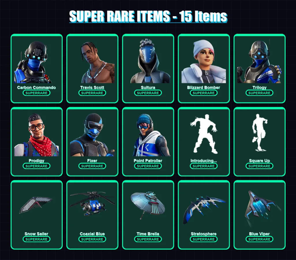 [PS4/PS5/XBOX/PC] | Carbon Commando | Travis Scott | Sultura | Blizzard Bomber | Trilogy | 45 skin | 53 pickaxe | 45 emote | 47 glider | Lv508 — Fortnite account