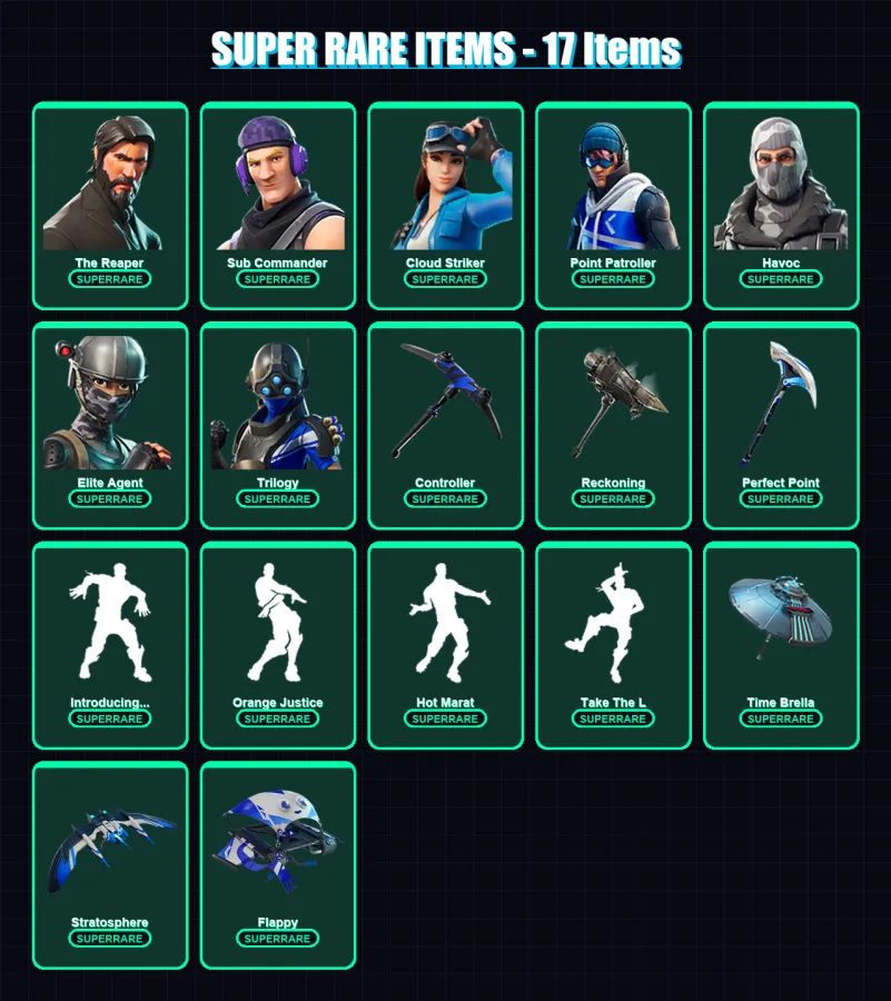 [PS4/PS5/XBOX/PC] | The Reaper | Sub Commander | Cloud Striker | Point Patroller | Havoc | 90 skin | 98 pickaxe | 103 emote | 99 glider | Lv1371 — Fortnite account