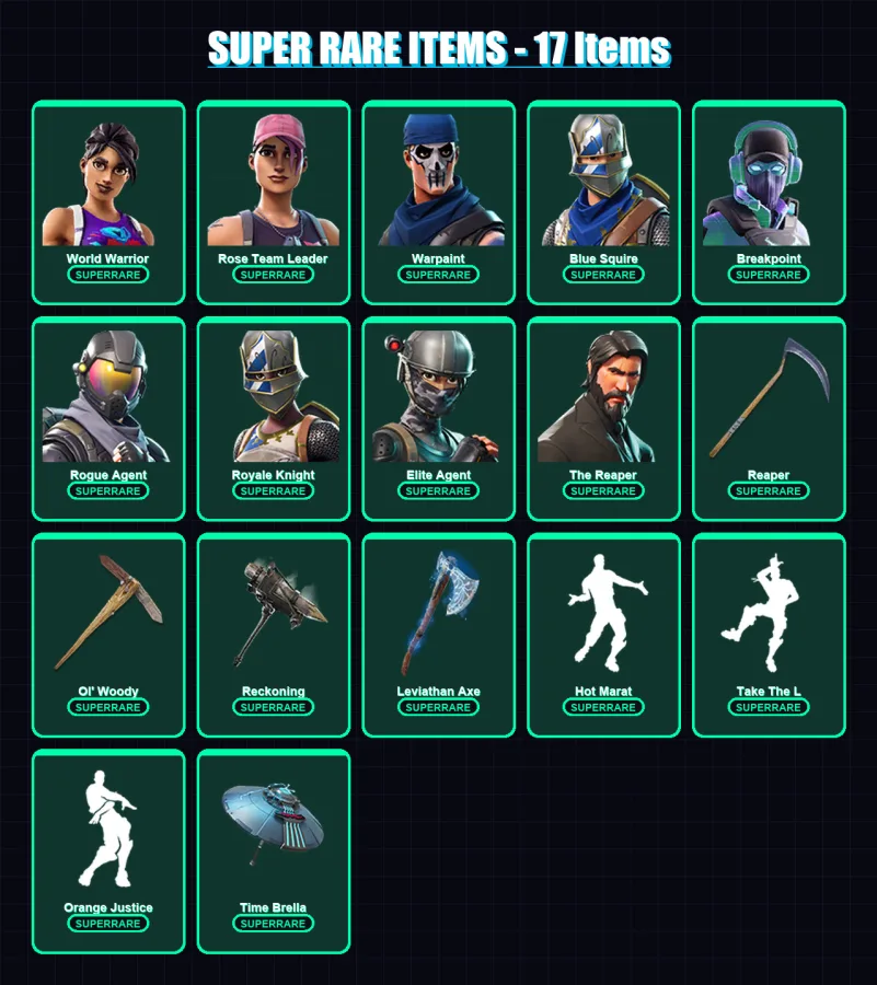 [PC/PSN] | World Warrior | Rose Team Leader | Warpaint | Blue Squire | Breakpoint | 199 skin | 195 pickaxe | 171 emote | 171 glider | Lv2580