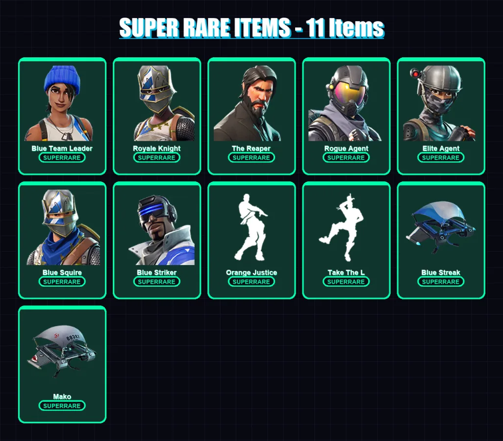 [PC/XBOX] | Blue Team Leader | Royale Knight | The Reaper | Rogue Agent | Elite Agent | 88 skin | 117 pickaxe | 105 emote | 114 glider | Lv1512