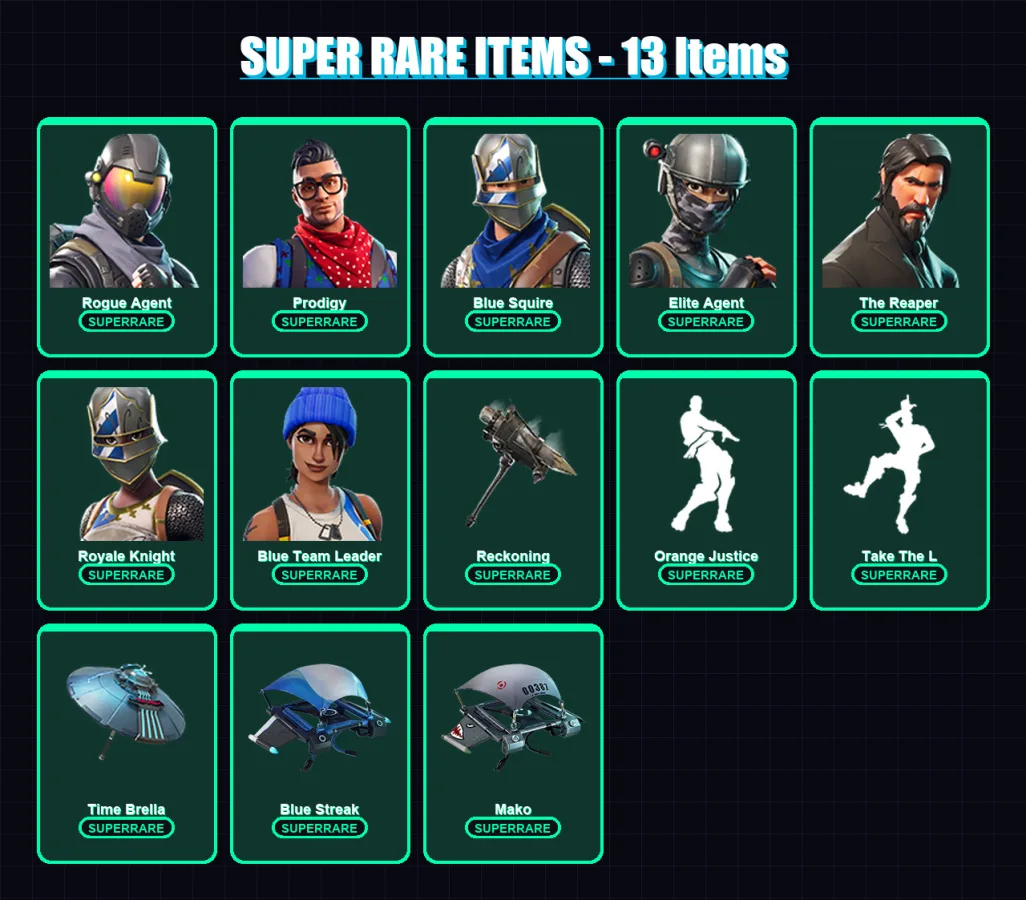 [PC/XBOX] | Rogue Agent | Prodigy | Blue Squire | Elite Agent | The Reaper | 35 skin | 29 pickaxe | 32 emote | 38 glider | Lv480