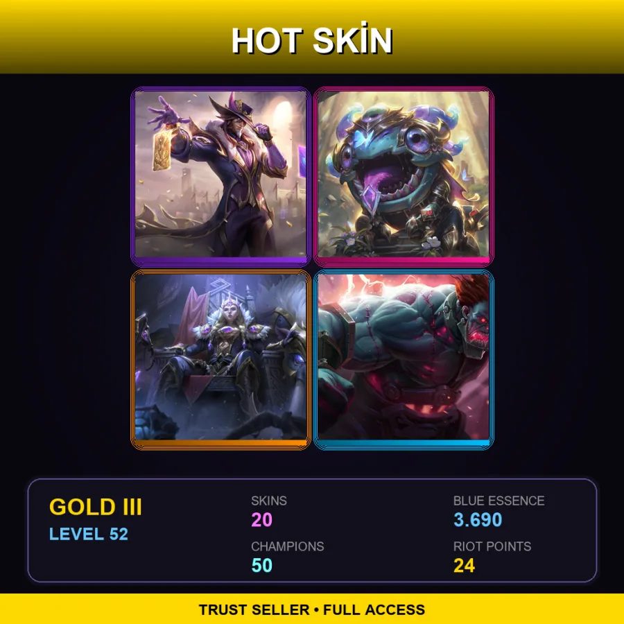EUW | Victorious Twisted Fate | Victorious Kog'Maw | Victorious Sejuani | Hextech Sion | 20 Skin | 50 Champ | Gold III | Lv52