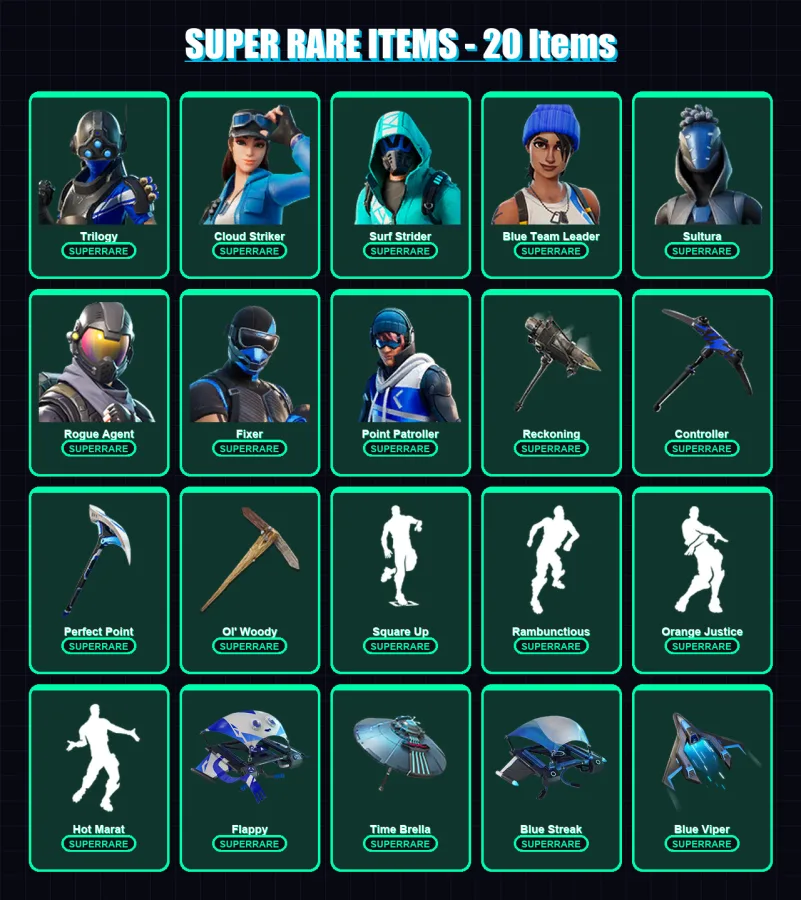 [PC/XBOX] | Trilogy | Cloud Striker | Surf Strider | Blue Team Leader | Sultura | 149 skin | 122 pickaxe | 131 emote | 111 glider | Lv1391