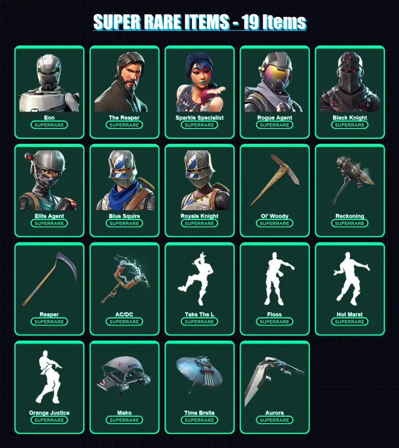 [PC] | Eon | The Reaper | Sparkle Specialist | OG Skull Trooper | Rogue Agent | 127 skin | 118 pickaxe | 99 emote | 118 glider | Lv1860 — Fortnite account