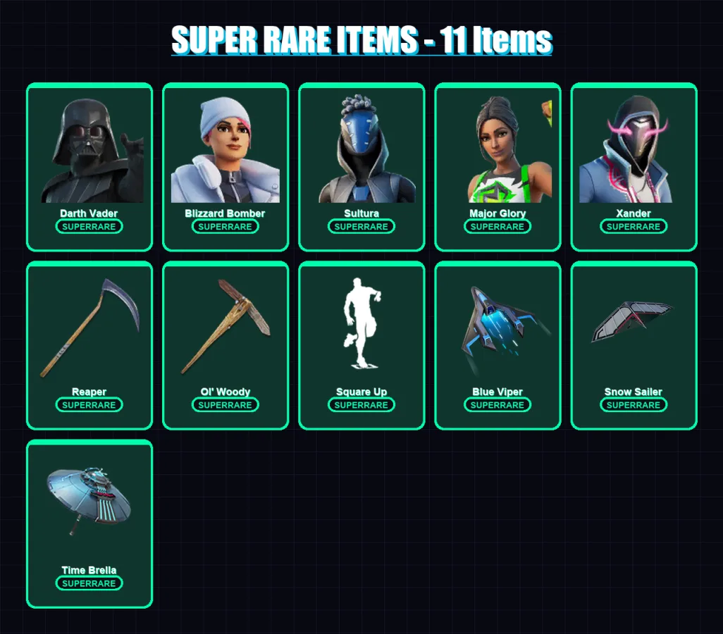 [PC] | Darth Vader | Blizzard Bomber | Sultura | Major Glory | Xander | 202 skin | 236 pickaxe | 195 emote | 167 glider | Lv3872