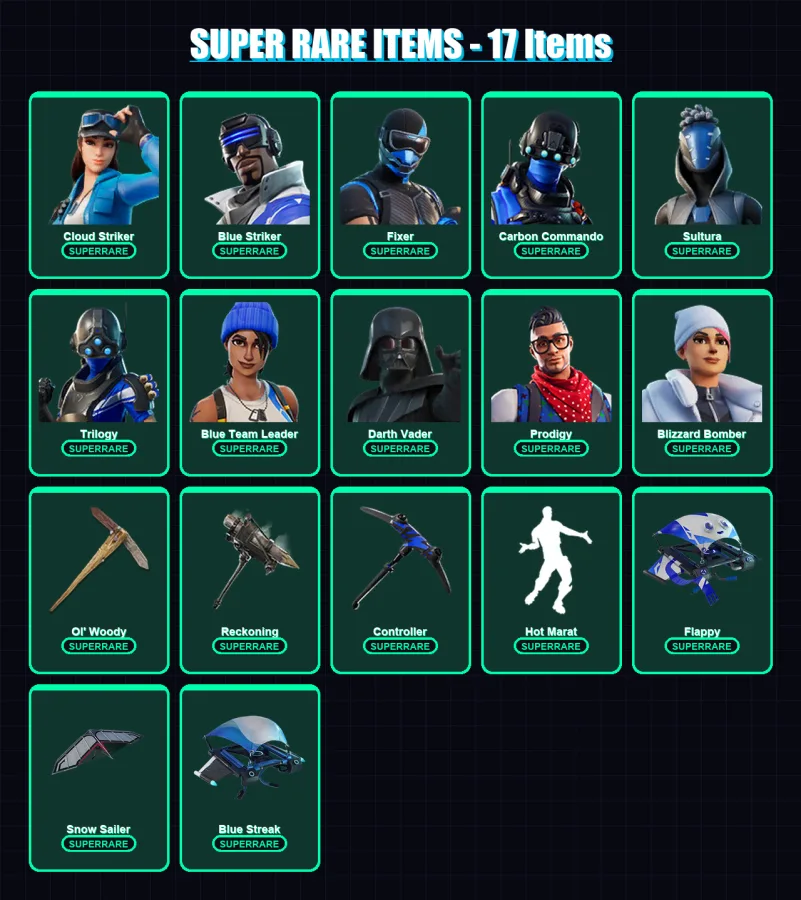[PS4/PS5/XBOX/PC] | Cloud Striker | Blue Striker | Fixer | Carbon Commando | Sultura | 139 skin | 190 pickaxe | 133 emote | 119 glider | Lv1535