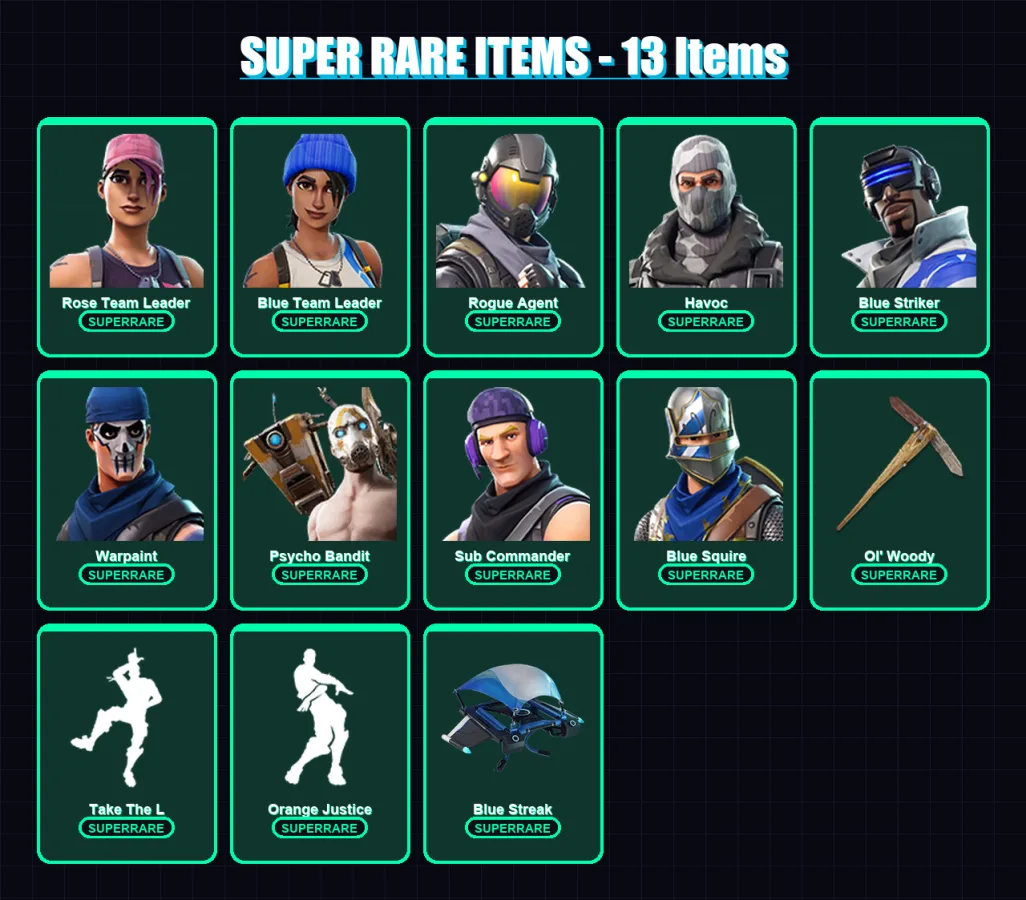 [PC/XBOX] | Rose Team Leader | Blue Team Leader | Rogue Agent | Havoc | Blue Striker | 33 skin | 27 pickaxe | 29 emote | 31 glider | Lv294 — Fortnite account