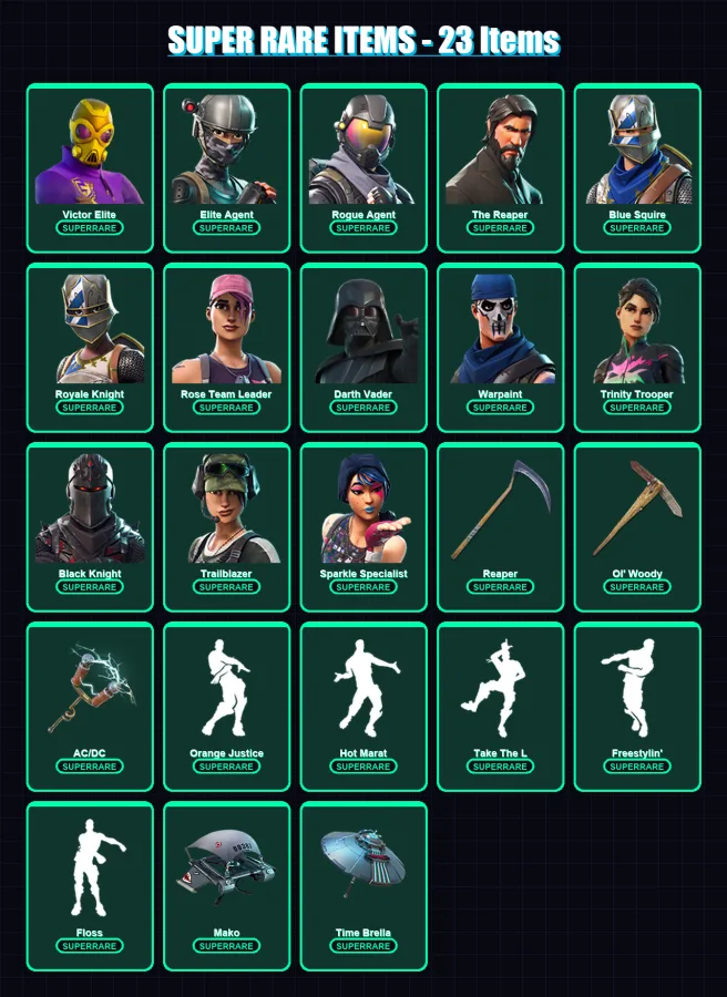 [PC/XBOX/PSN] | Victor Elite | Elite Agent | Rogue Agent | The Reaper | Blue Squire | 197 skin | 166 pickaxe | 145 emote | 112 glider | Lv2334