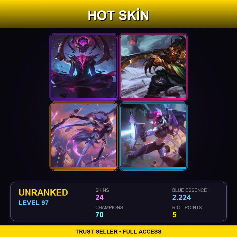 LAN | Lv97 | Unranked | 24 Skin | 70 Champ — Unranked / Smurf League of Legends