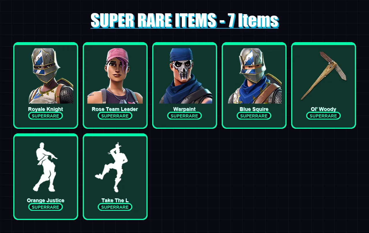 [PC/XBOX/PSN] | Royale Knight | Rose Team Leader | Warpaint | Blue Squire | Valor | 19 skin | 15 pickaxe | 22 emote | 22 glider | Lv245