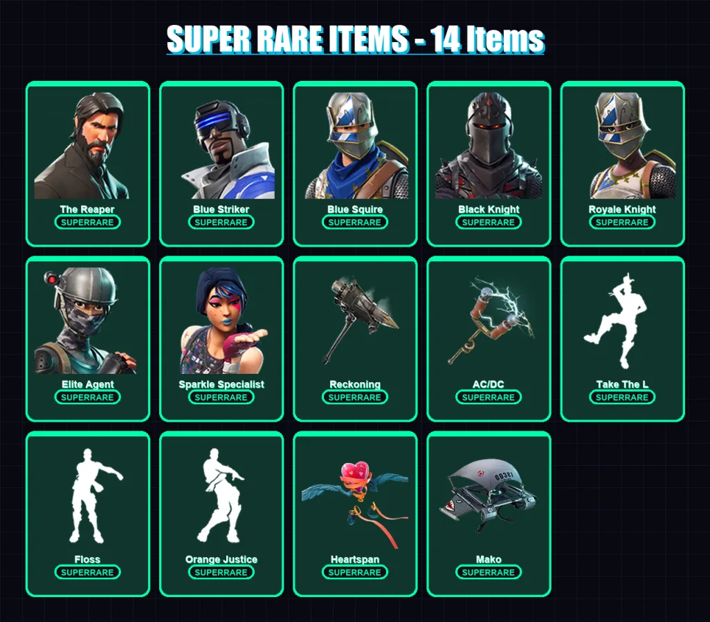 [PC/XBOX/PSN] | The Reaper | Blue Striker | Blue Squire | Black Knight | Royale Knight | 52 skin | 36 pickaxe | 45 emote | 43 glider | Lv622 — Fortnite account