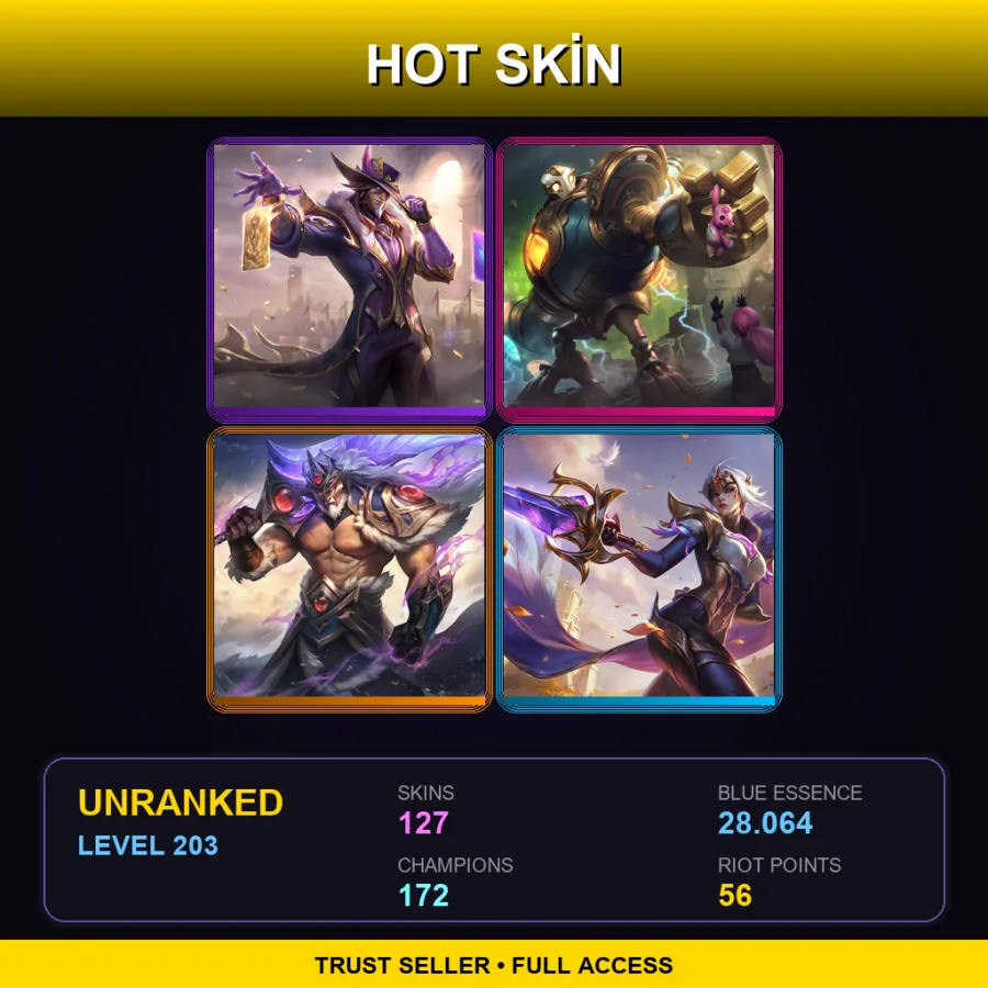 EUNE | Lv203 | Unranked | 127 Skin | 172 Champ — Dj Sona