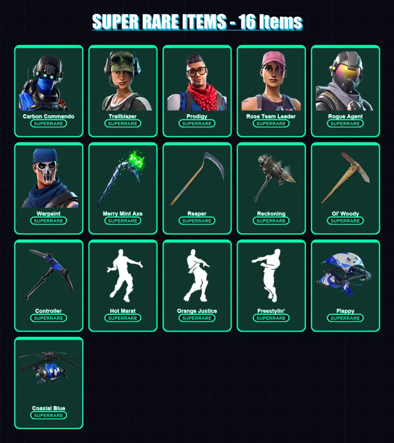 [PC] | Carbon Commando | Trailblazer | Prodigy | Rose Team Leader | Rogue Agent | 80 skin | 90 pickaxe | 82 emote | 69 glider | Lv1015