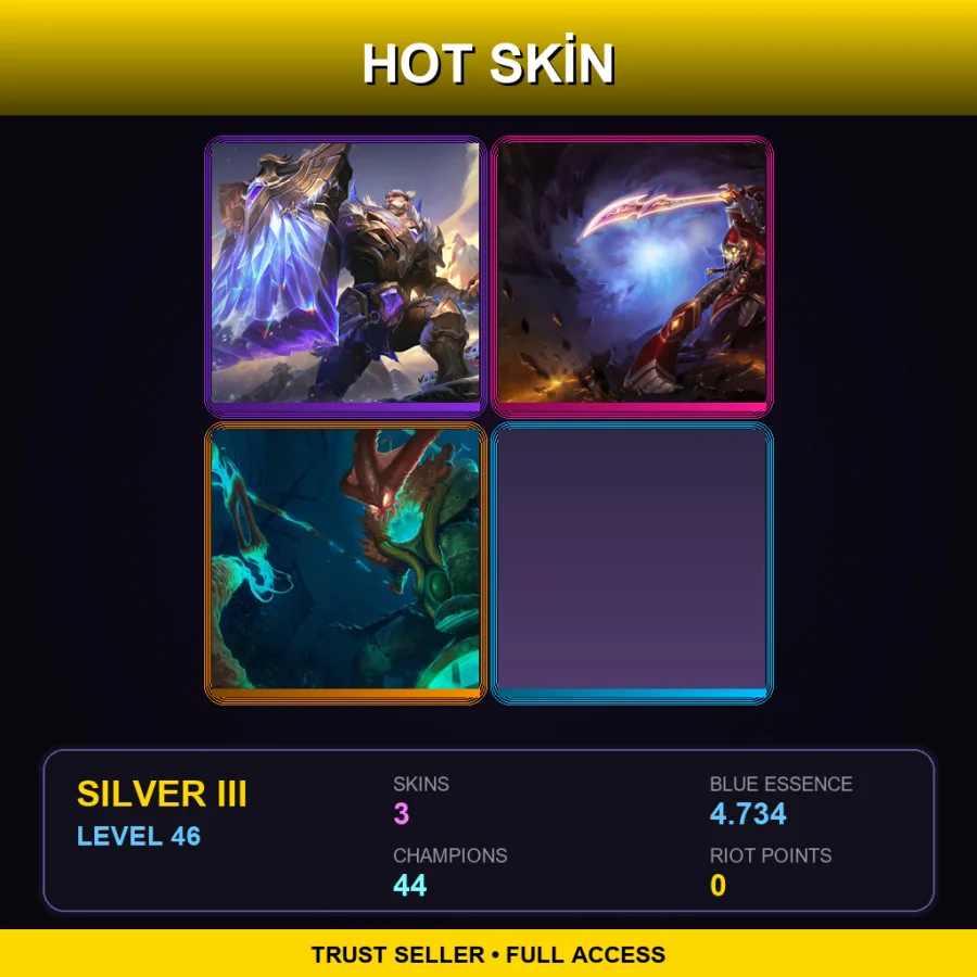 EUW | Lv46 | Silver III | 3 Skin | 44 Champ — LoL account