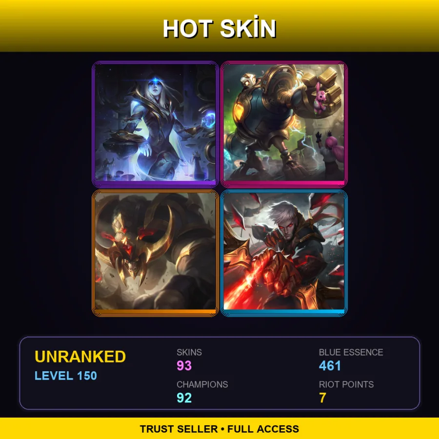 TW | Lv150 | Unranked | 93 Skin | 92 Champ — Unranked / Smurf League of Legends